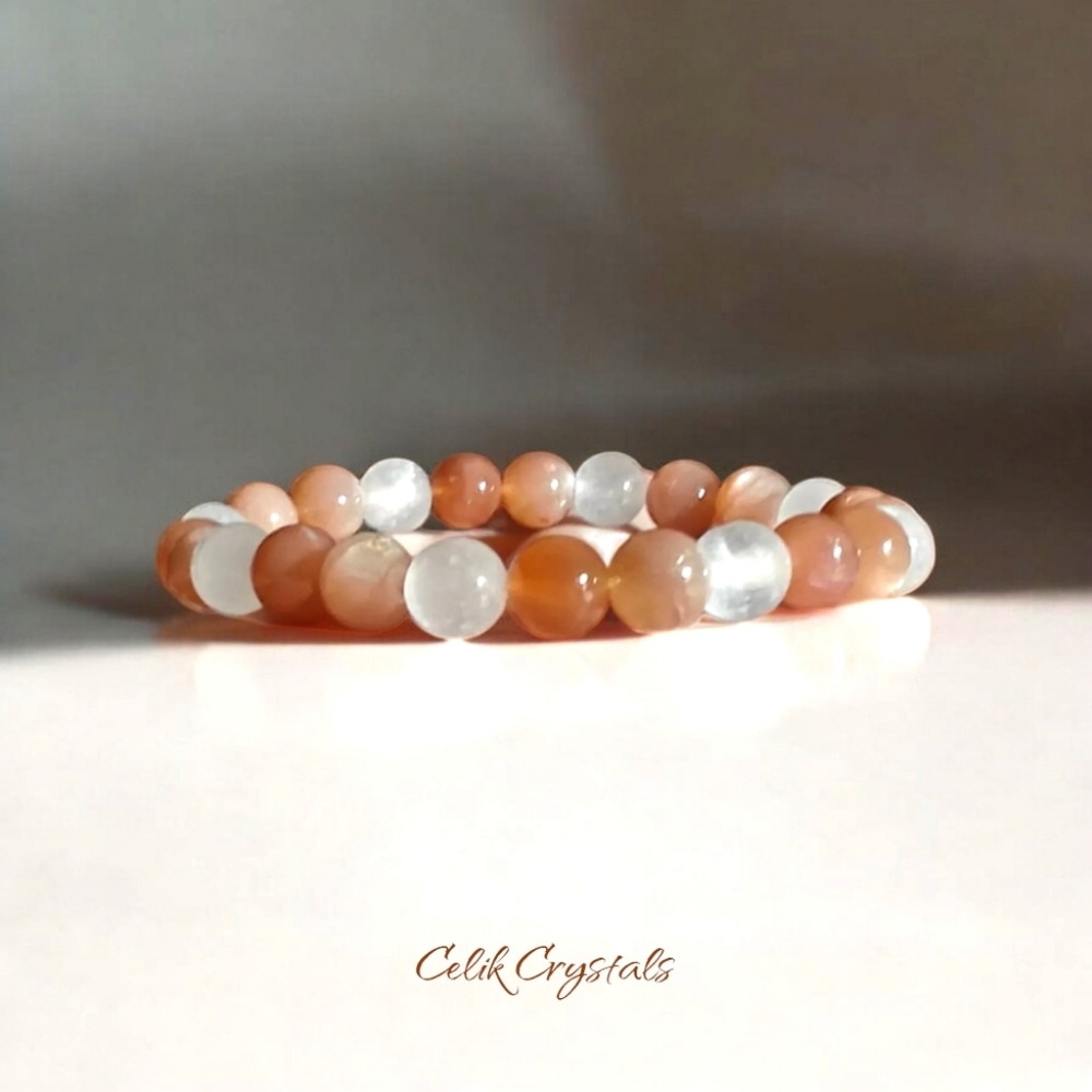 AAA Quality Sunstone and Selenite Bracelet Natural Stones 8mm